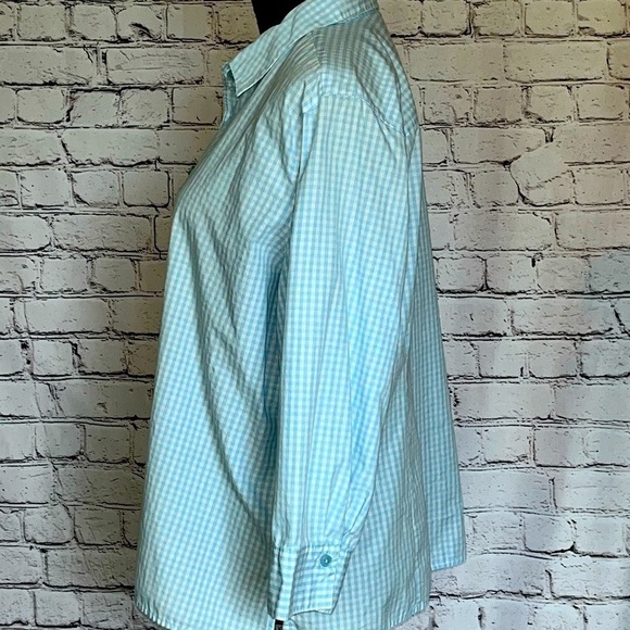 Studio Works Light Blue Check 3/4 Sleeve Wrinkle Free Button Down Sz Large EUC - Picture 5 of 12